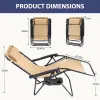 Set of 2 Zero Gravity Lounge Chairs, Outdoor Patio Folding Recliners, Khaki