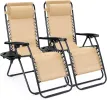 Set of 2 Zero Gravity Lounge Chairs, Outdoor Patio Folding Recliners, Khaki