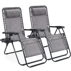 Set of 2 Zero Gravity Lounge Chairs, Outdoor Patio Folding Recliners, Gray