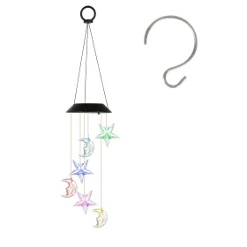 1pc Solar Moon and Star Wind Chime 7 Color Changing Wind Chime for Outside IPX4 Waterproof Outdoor