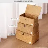 Storage Basket with Lid, Natural Seagrass Bin with Lid Set of 3, Shelf Baskets Multipurpose Container for Boho Decoration