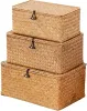 Storage Basket with Lid, Natural Seagrass Bin with Lid Set of 3, Shelf Baskets Multipurpose Container for Boho Decoration