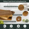 Teak Cutting Board Set for Kitchen, 3 Pack Teak Wood Chopping Boards with Holder & Deep Juice Groove Solid Wooden Hardwood Boards(S, M, L)