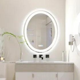 Tempered Glass Frame Mirror with Anti-Fog and Anti-Shatter Features, 28"x20" Rectangular Wall-Mounted Bathroom Mirror, Ideal for Bedroom/Living