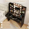 Vanity Set with Lighted Mirror and Stool with Power Outlet