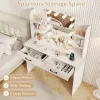 White Vanity Set with Lighted Mirror and Stool with Power Outlet