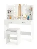 White Vanity Set with Lighted Mirror and Stool with Power Outlet