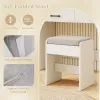 White Vanity Set with Lighted Mirror and Stool with Power Outlet