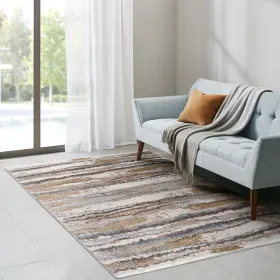 Watercolor Abstract Stripe Woven Area Rug Blue Tan 5x7
