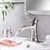 Waterfall Spout Bathroom Faucet,Single Handle Single Hole with Pop Up Drain,Brushed Nickel