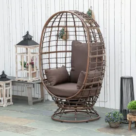 Egg Chair, 360 Rotating Indoor Outdoor Boho Basket Seat with Cushion and Pillows for Backyard, All-Weather PE Rattan, Steel Frame, Brown