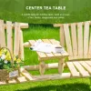 Wooden Adirondack Chair with Center Table, 2-Seat Garden Chair for Lounging and Relaxing Outdoors Natural