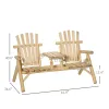 Wooden Adirondack Chair with Center Table, 2-Seat Garden Chair for Lounging and Relaxing Outdoors Natural