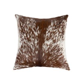 18" Brown and White Cowhide Throw Pillow (Color: Brown, White)