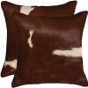 Set of Two 18" Brown And White Cowhide Throw Pillows