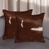 Set of Two 18" Brown And White Cowhide Throw Pillows