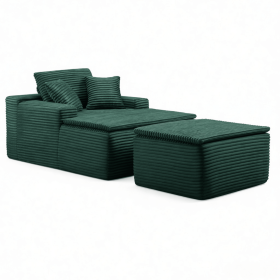 47" Modern Corduroy Upholstered Accent Sofa Chair with Seat Cushion & Ottoman, Single-Seat Lounge Sofa for Small Spaces, No Assembly Required (Orientation: 1-seater, Color: Green-with Seat Cushion & Ottoman)