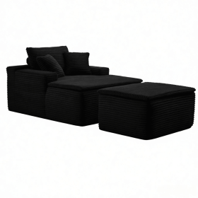 47" Modern Corduroy Upholstered Accent Sofa Chair with Seat Cushion & Ottoman, Single-Seat Lounge Sofa for Small Spaces, No Assembly Required (Orientation: 1-seater, Color: Black-with Seat Cushion & Ottoman)