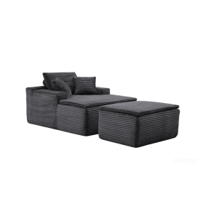 47" Modern Corduroy Upholstered Accent Sofa Chair with Seat Cushion & Ottoman, Single-Seat Lounge Sofa for Small Spaces, No Assembly Required (Orientation: 1-seater, Color: Dark Gray-with Seat Cushion & Ottoman)