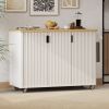 51" Fluted Kitchen Island with Drop Leaf, Farmhouse Accent Kitchen Island on Wheels with Internal Storage Rack