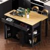 47 inch Kitchen Island with Extendable Dining Table, Rubber Wood Veneer Kitchen Table with Internal Storage Rack, Power Outlet