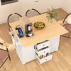 55.7" Large Kitchen Island with 2 Drop Leaf,Rolling Kitchen Cart on 5 Wheels with Power Outlet, Folding Storage Dining Table with Spice & Towel Rack