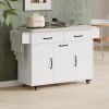 Kitchen Island with Trash Can Storage Cabinet, Kitchen Cart with Drop Leaf, Spice Rack, Towel Rack and Drawer